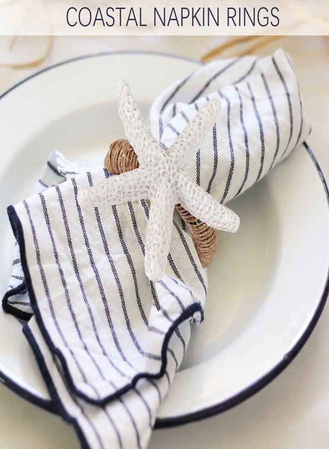 QIAOIDEA Coastal Star Fish Napkin Rings Set of 6, White Sea Starfish Napkin Ring Holder for Beach House, Dining Room Table, Party, Banquet, Birthday, Holiday, Coastal Beach Table Décor - Image 2